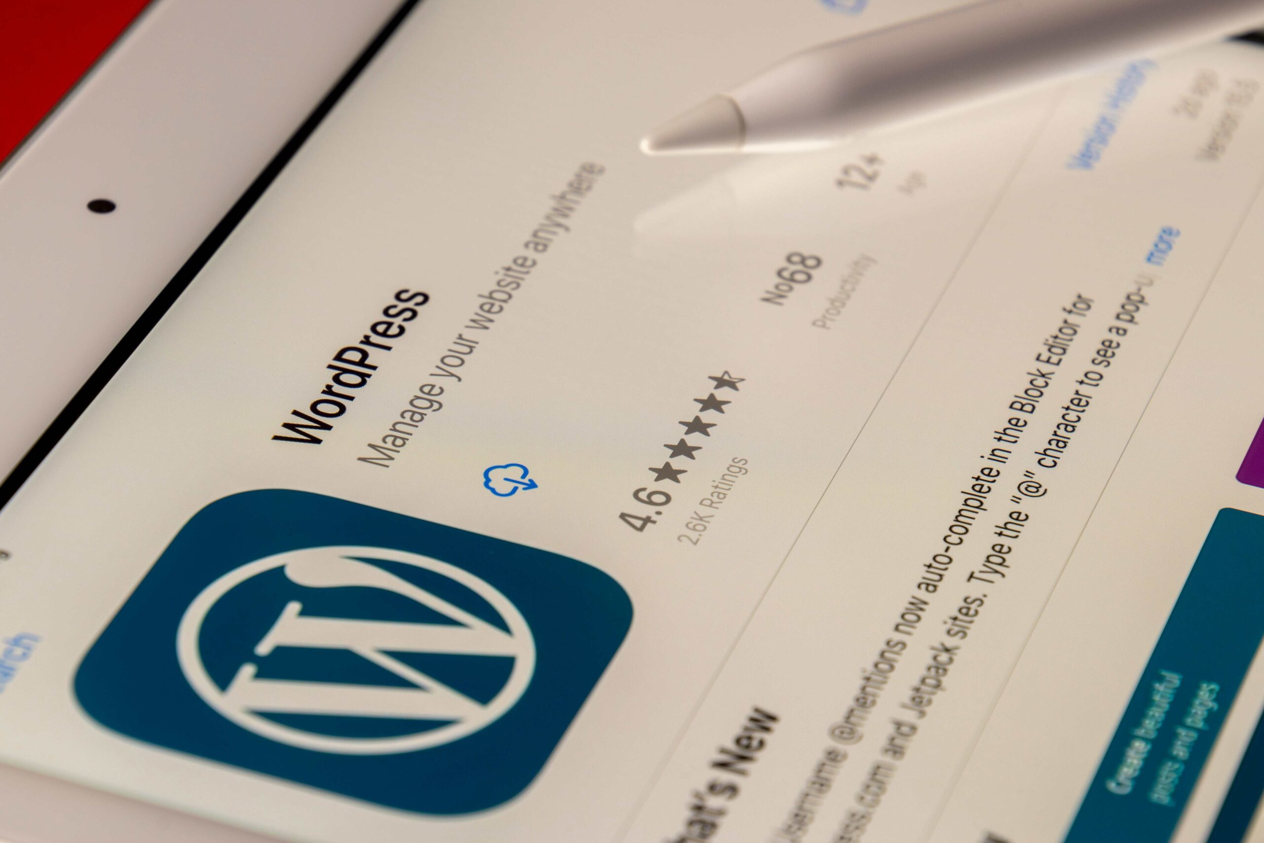 WordPress website dashboard